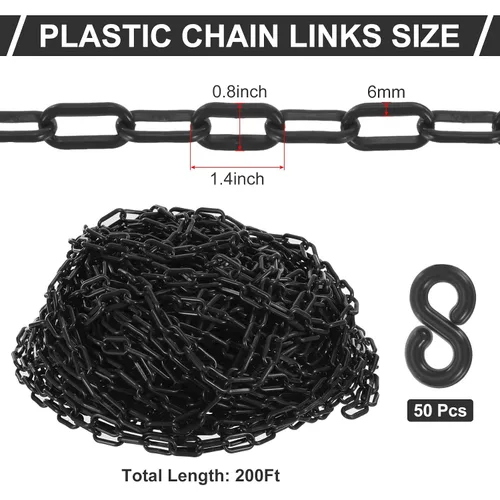 Vista 3 de PATIKIL Eslabones de Cadena de Plástico, Cadenas de Seguridad de 200 Pies, Cadenas de Plástico Negro para Barreras, Control de Multitudes, Líneas