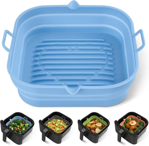 Vista 15 de [Paquete de 2] Forros cuadrados de silicona para freidora de aire – Cesta reutilizable para freidora de aire – Olla fácil de limpiar para freidora