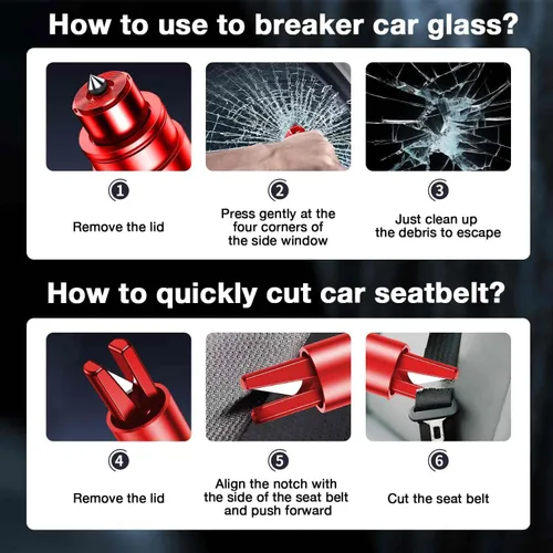 Vista 4 de MOTORBUDDY Rompedor de Ventanas Cortador de Cinturón de Seguridad, Herramienta Rompedor de Ventanas de Coche, Rompedor de Vidrio de Emergencia