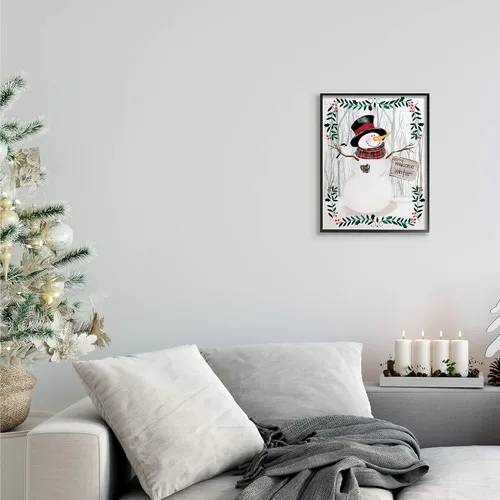 Vista 2 de Stupell Industries Felicitación de bienvenida de invierno con diseño floral de muñeco de nieve, bosque, acebo, diseñado por Jennifer Paxton Parker