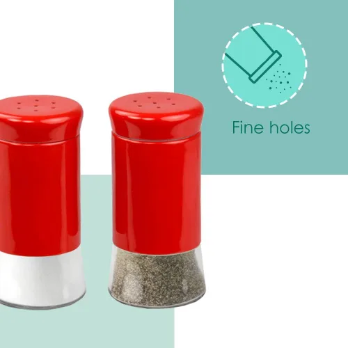 Vista 6 de Home Basics - Salero y pimentero de acero inoxidable de estilo retro (rojo), 2 piezas para sal, pimienta, comino, canela, pimentón y más, con bases