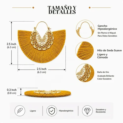Vista 4 de Aretes de aro con borla, aretes colgantes de hilo de declaración, elegantes aretes largos con flecos, ligeros, largos y con gancho francés, para un