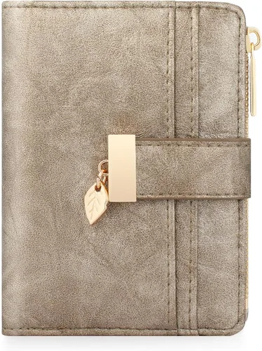 Vista 22 de Billetera pequeña para mujer, plegable, de piel suave, tarjetero con ventana de identificación, con cremallera, bolsillo para monedas, carteras