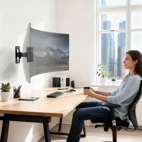 Vista 7 de Soporte de pared para monitor para pantallas ultraanchas de 17 a 49 pulgadas, brazo de monitor resistente de hasta 44 libras con giro, inclinación