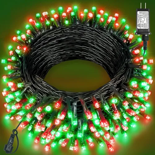 Vista 29 de Tira de luces LED de Navidad de 40 pies para exteriores, luces rojas y blancas de Navidad impermeables, 8 modos y temporizador, luces de árbol