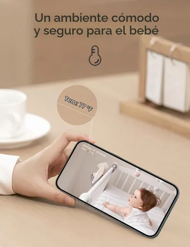 Vista 2 de nooie 2K Smart WiFi Baby Monitor with Camera and Audio, Smartphone App Control, Temperature Sensor, Motion & Cry Detection, IR Night Vision, 2-Way