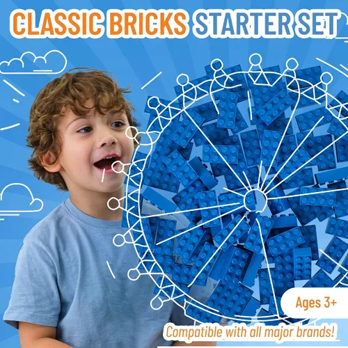 Vista 2 de Strictly Briks - Classic Briks - Kit de iniciación de construcción 100 % compatible con todas las principales marcas de bloques Azul 2x4 - 96 Piezas