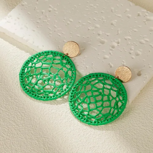 Vista 4 de RUOFFETA Pendientes redondos de rafia, tejidos a mano, atrapasueños, joyería bohemia para mujer