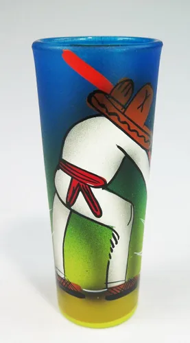 Vista 8 de Vasos de chupito mexicanos para hacer tequila, Pancho con cactus de agave azul, botella pintada a mano, 4 vasos de chupito