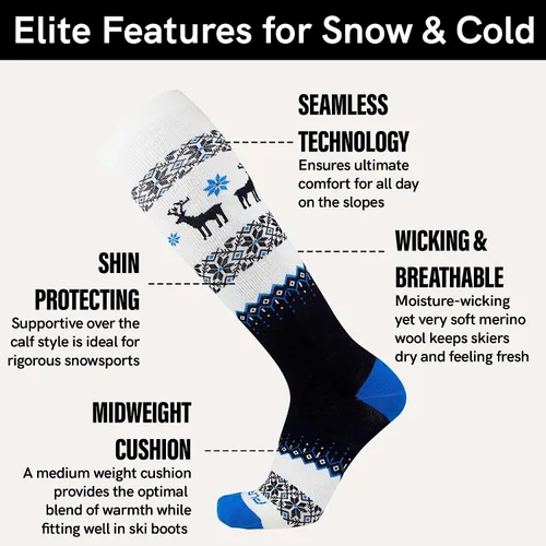 Vista 2 de Pure Athlete Calcetines de esquí de lana cálida de invierno – Pack de calcetines de esquí de merino para snowboard para mujeres y hombres 1 Par