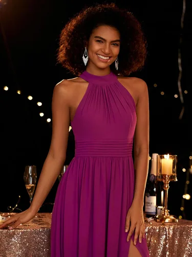 Vista 5 de Ever-Pretty Mujeres Una Línea Bowknot Halter Plisado Split Maxi Vestidos Formales 02014