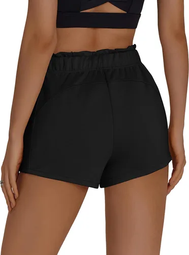 Vista 2 de PINSPARK Pantalones cortos deportivos para mujer, cintura alta, con cordón, pantalones cortos de entrenamiento de verano, suaves, casuales