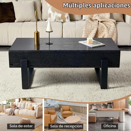 Vista 8 de Mesa de Centro Rectangular de 47.24", Mesa de Centro de Madera con Tablero de 7.8" de Grosor, Patas de Metal, Esquinas Redondeadas para Sala
