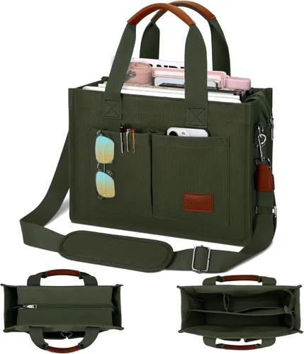 Vista 13 de Bolso grande de lona con compartimentos y cremallera para mujer de KKXIU, bolso cruzado, de trabajo, bíblico, de mensajero con bolsillos