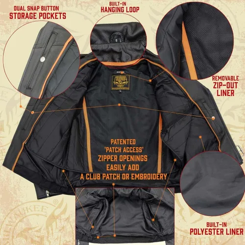 Vista 5 de Milwaukee Leather - Chaqueta clásica para hombre con encaje lateral estilo policía M/C, Negro