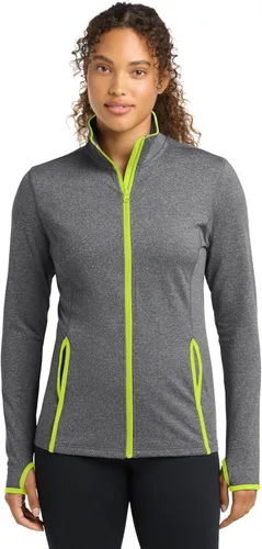 Vista 11 de SPORT-TEK Chamarra Sport-Wick flexible con contraste de cremallera completa para mujer Negro/Gris Carbón