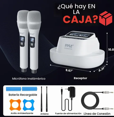 Vista 7 de Pyle Juego de micrófonos de karaoke - Micrófonos inalámbricos con receptor de canal UHF 2x100, sonido de alta fidelidad, antiinterferencias