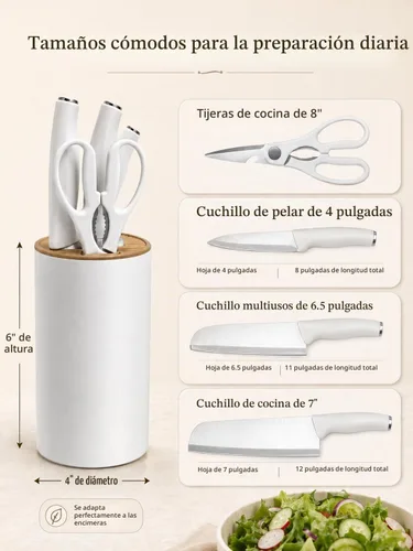 Vista 5 de Juego de cuchillos con bloque, juego de 5 piezas de bloque de cuchillos pequeños, cuchillos de acero inoxidable que ahorran espacio con soporte
