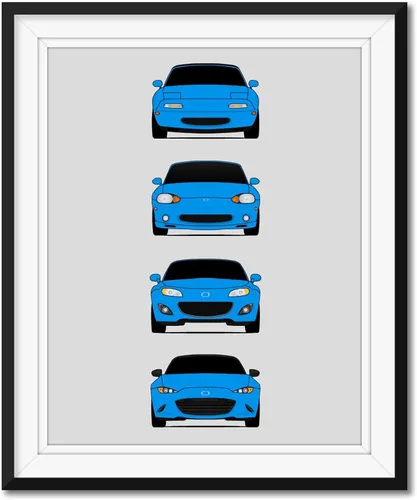 Vista 16 de Custom Car Posters Póster hecho a mano compatible con Mazda Miata (perfil lateral), decoración de la NA, NB, NC, ND, Miata Generations History