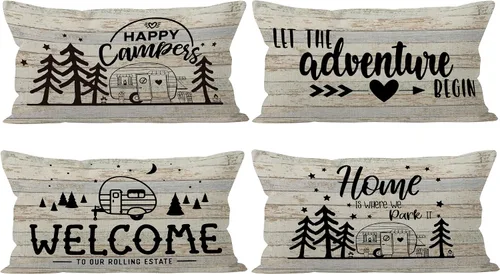 Vista 6 de (RB) SiuSue - Juego de 4 almohadas decorativas de cabaña, fundas de almohada rústicas de granja de 18 x 18 pulgadas, decoración de cabaña de Cabina
