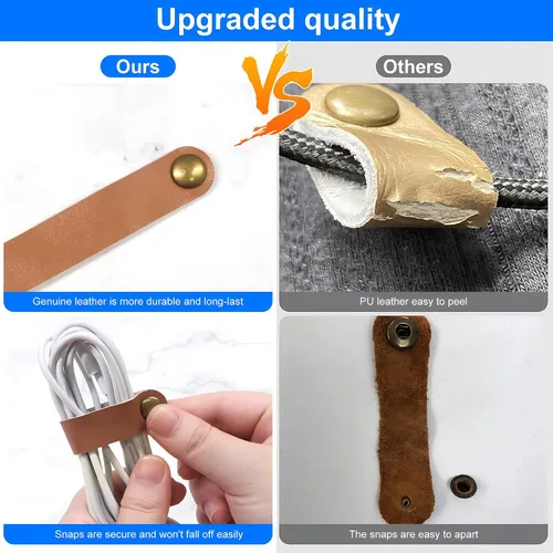 Vista 2 de Coideal - Organizador de cables de cuero, 20 piezas para cables de auriculares, reutilizables, USB, con clips de cable a presión para teléfono Blanco