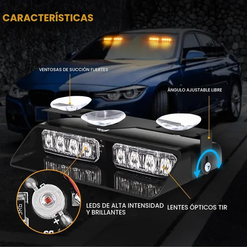 Vista 3 de XRIDONSEN Luces estroboscópicas de emergencia 2 en 1 para tablero e interior de parabrisas, luces parpadeantes de seguridad y advertencia color Ámbar