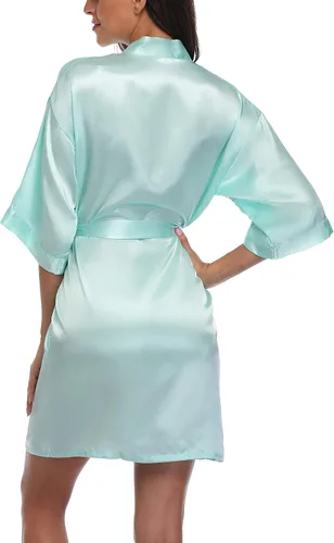 Vista 4 de Women's Satin Robes Short Bridesmaid Getting Ready Robe Soft Sleepwear Kimono Bathrobe for Bridal Wedding Party