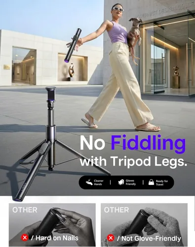 Vista 3 de LISEN [0.01s-abierto] Trípode de teléfono para iPhone, trípode para selfie stick de 67 pulgadas con control remoto, soporte de trípode extensible