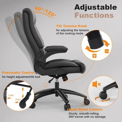 Vista 6 de Youhauchair Silla de oficina ergonómica grande y alta, silla de escritorio ejecutiva de piel sintética de 500 libras con soporte lumbar