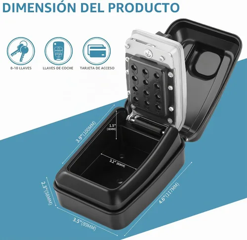 Vista 2 de Caja de bloqueo de llave con código, gran capacidad, combinación de 9 dígitos, montaje en pared, resistente a la intemperie al aire libre, caja