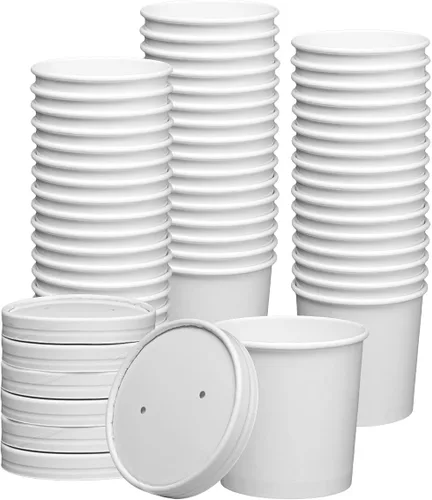 Vista 11 de GUSTO Recipientes de papel blanco de 8 onzas con tapas ventiladas [25 unidades] Tazones de sopa To Go, tazas de helado desechables, ideales