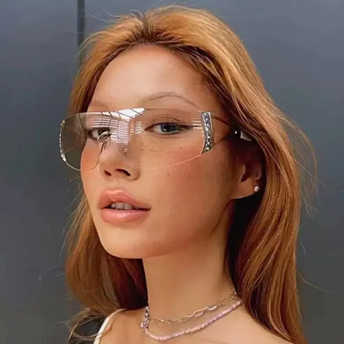 Vista 2 de JUDOO Y2K - Gafas de sol envolventes para mujeres y hombres de los años 2000 sin montura futuristas escudo de moda