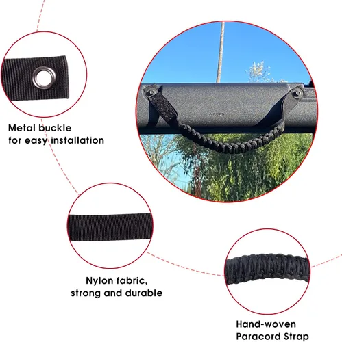 Vista 2 de Asas de agarre para barra antivuelco, mango de agarre Paracord para Ford Bronco, paquete de 2 (color negro)