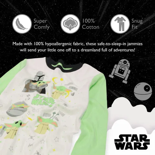 Vista 3 de Star Wars Boys The Mandalorian 4-Piece Snug-fit Cotton Pajama Set