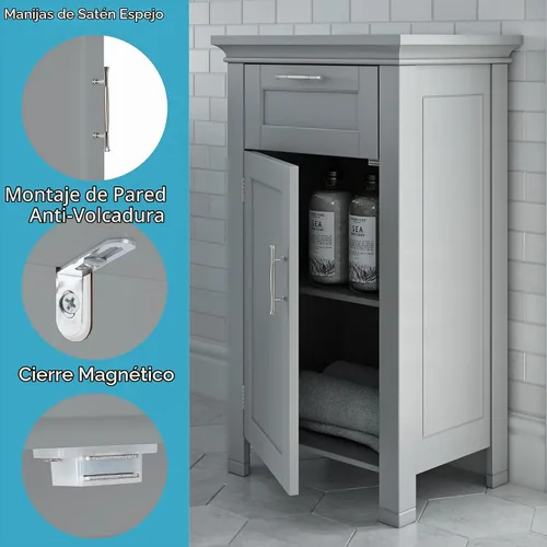 Vista 6 de RiverRidge - gabinete de baño, 1 puerta, Madera Manufacturada, Gris