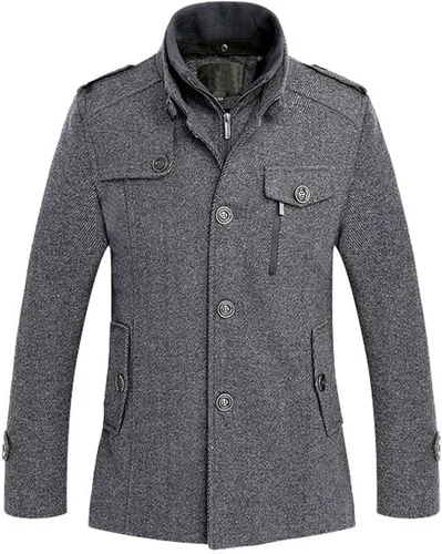 Vista 3 de chouyatou Abrigo de invierno con estilo de mezcla de lana para hombre