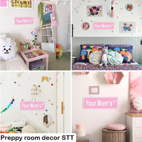 Vista 3 de Decoración de habitación preppy, letrero de texto en inglés "Your Mom's St Sign" - Decoración de habitación para niñas adolescentes, 6 x 15 pulgadas