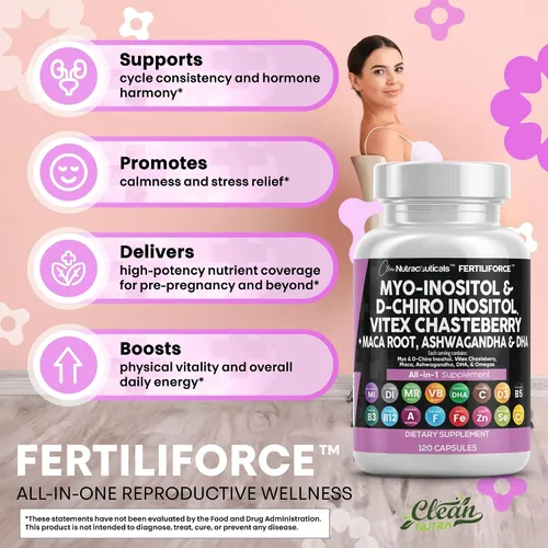 Vista 5 de Myo-inositol & D-Chiro Inositol 2050mg Suplemento de fertilidad Proporción 40:1 - Vitaminas prenatales para mujeres con raíz de maca Ashwagandha