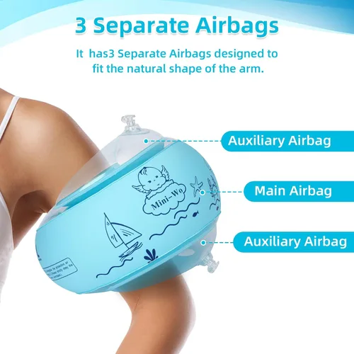 Vista 2 de Flotadores inflables de brazo para niños, bandas de brazo de natación rosa y azul para piscina, flotadores de brazo para piscina, alas de agua