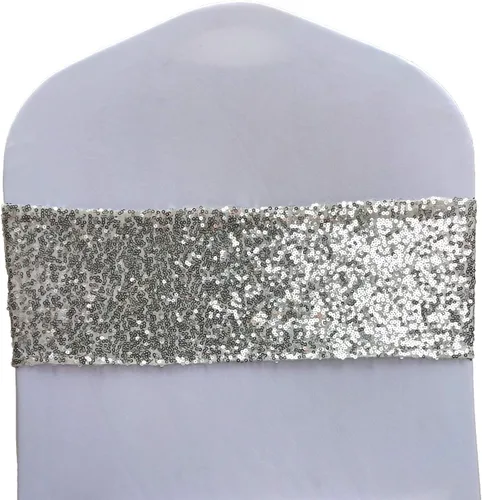 Vista 8 de Fajas para sillas de lentejuelas de alta elasticidad con brillantes y suaves, material de lentejuelas brillantes, lazos para sillas de decoración