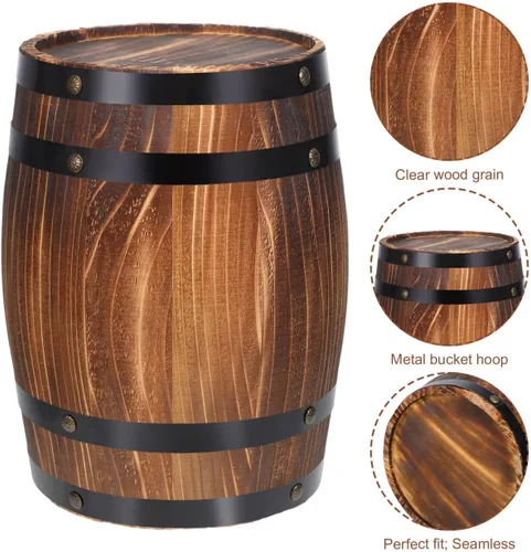 Vista 6 de Yardwe - Decoración de barril de vino de 10.62 x 8.26 x 8.26 pulgadas, adorno de barril de madera de roble retro para fotos, decoración