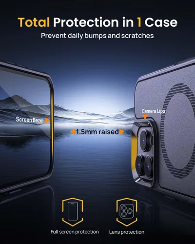 Vista 6 de Lanhiem Funda magnética para iPhone 16 Pro Max, [protector de pantalla de privacidad antiespía] protección contra caídas de grado mil, soporte