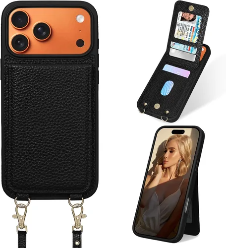 Vista 38 de Funda para iPhone 12 Pro/12, 6.1'', Funda Cartera Cruzada Desmontable con Ranuras para Tarjetas con Bloqueo RFID, Anillo de Soporte 360, Funda Negro