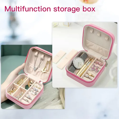 Vista 5 de KIQIONE Caja organizadora de joyas pequeña, estuche de joyería de viaje para niñas y mujeres, anillo de almacenamiento, colgante, aretes, collar