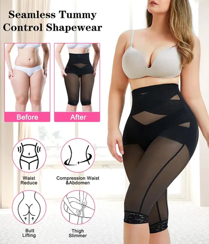 Vista 4 de Nebility Moldeador de cuerpo para mujer con control de abdomen, leggings sin costuras, levantadores de glúteos, calzas de cintura alta, entrenador