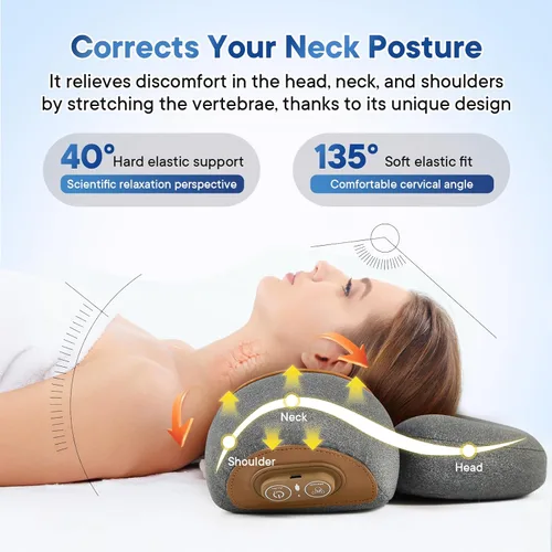 Vista 3 de Almohada masajeadora de cuello recargable 3 en 1 con calor, vibración y tracción, alivio del dolor de tejido profundo, corrector de joroba cervical