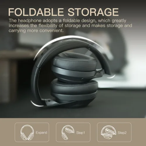 Vista 5 de iKF T1 Auriculares inalámbricos sobre la oreja, tiempo de reproducción de 50 horas, graves profundos, plegables Bluetooth Multi-Point