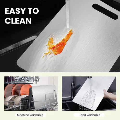 Vista 2 de Tabla de cortar de titanio – Tablas de cortar de titanio 100% puro para cocina, fácil de limpiar, tabla de cortar de doble cara de grado alimenticio