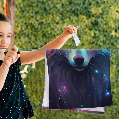Vista 5 de Juego de 2 toallas de baño de color morado, remolques de mano de lobo, toallas de baño, toallas suaves y absorbentes para baño, cocina, gimnasio