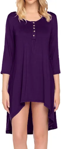 Vista 2 de Naggoo - Camiseta de manga 34 para mujer, diseño holgado y largo tipo túnica con cuello en V, botones, dobladillo asimétrico, casual, tallas S a 3XL